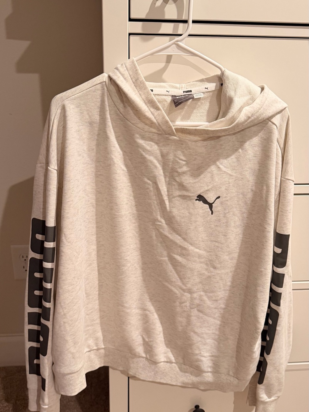 Puma Women's Heather Light Gray Crewneck Hoodie with Black Logo